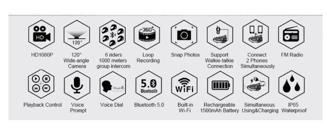 Manos Libres Bluetooth Freedconn R1 plus Casco Moto Camara full hd 1080p wifi e Intercom 6 vias 1000-1