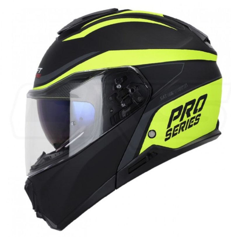 Casco Moto Shaft Pro 4100dv Abatible Legend Negro Mate Amarillo Sun Visor-0