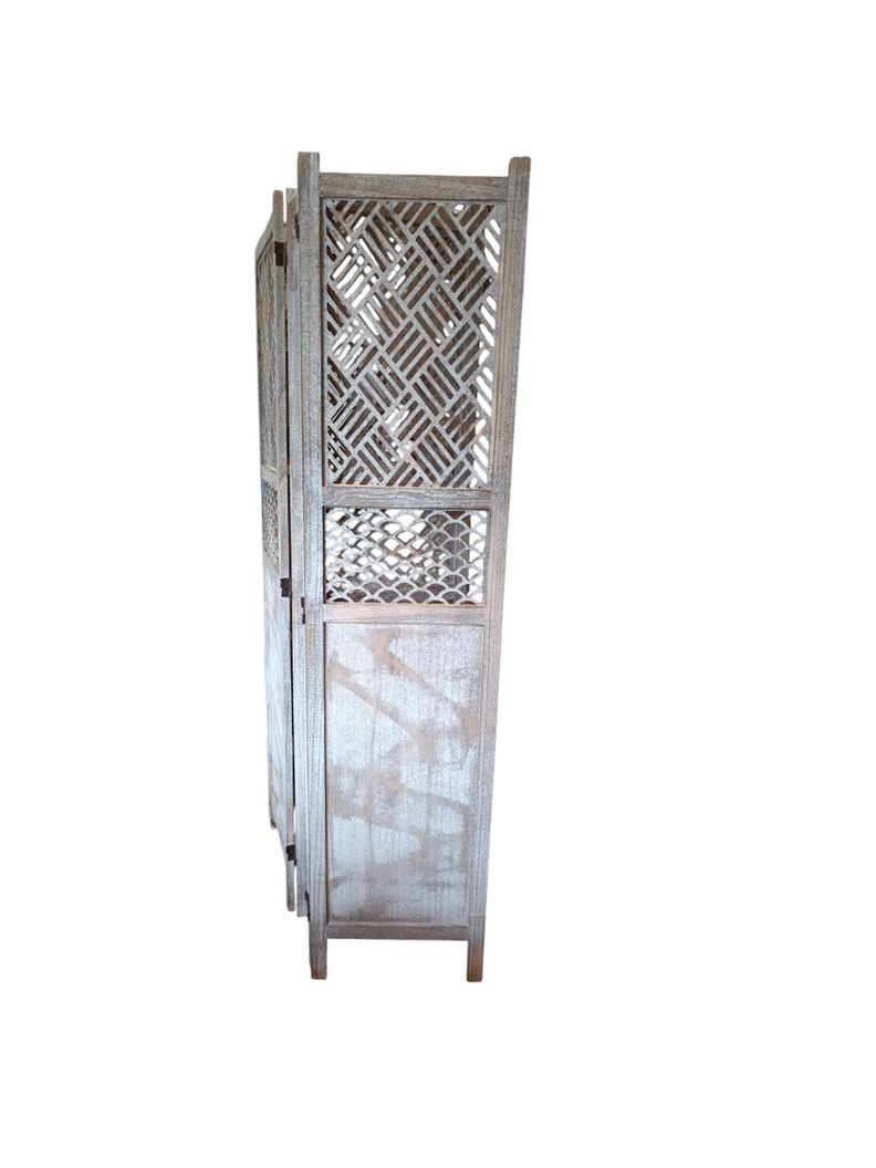 BIOMBO SEPARADOR DE AMBIENTE MADERA 4 CUERPOS DECAPADO GRIS-2