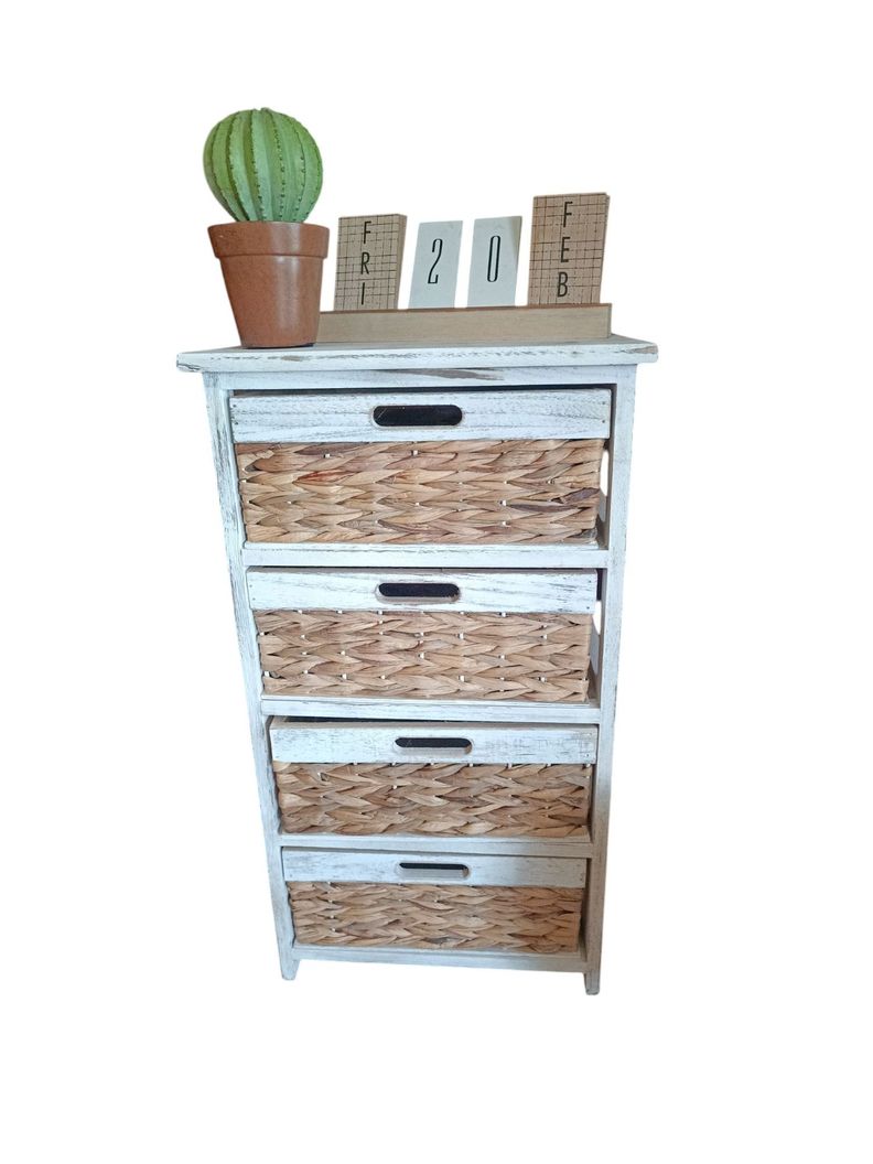 GABINETE CUATRO CAJONES BLANCO CON TEJIDO DE MAIZ NATURAL-0