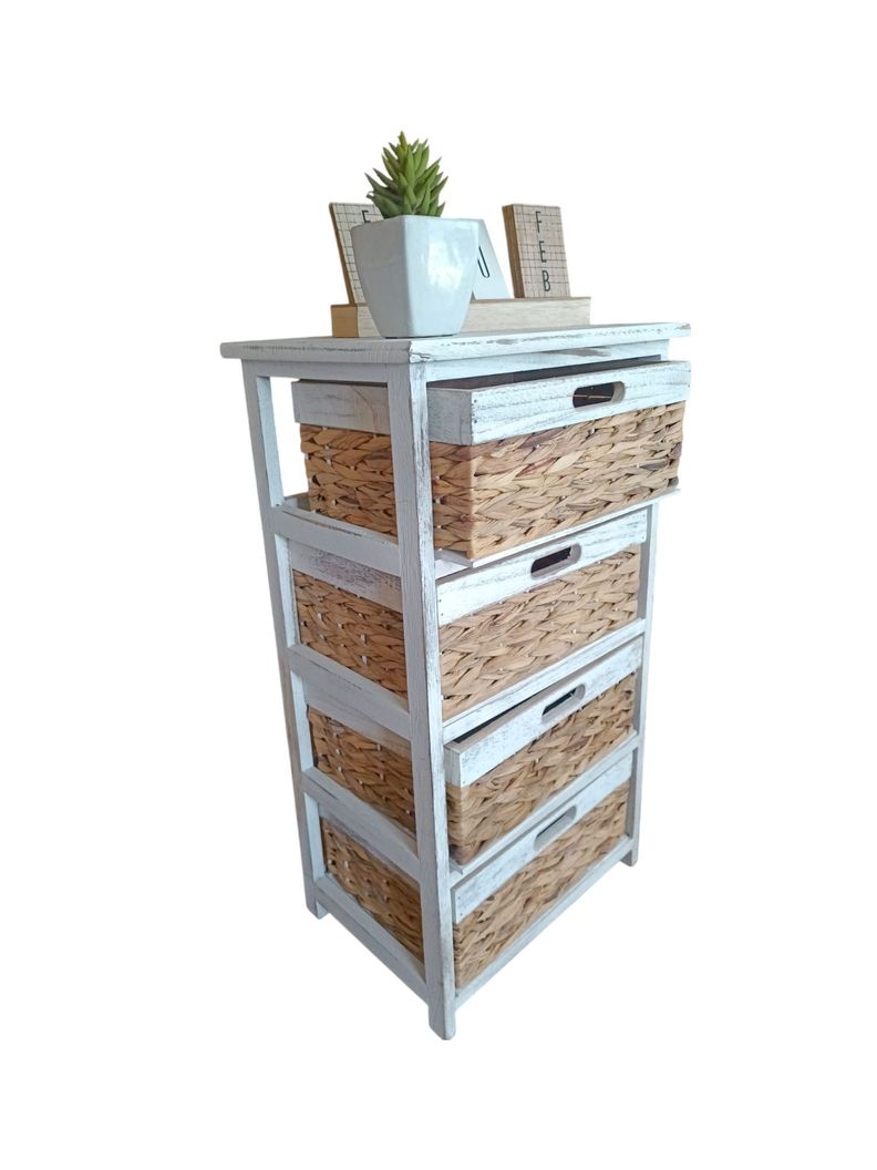 GABINETE CUATRO CAJONES BLANCO CON TEJIDO DE MAIZ NATURAL-1