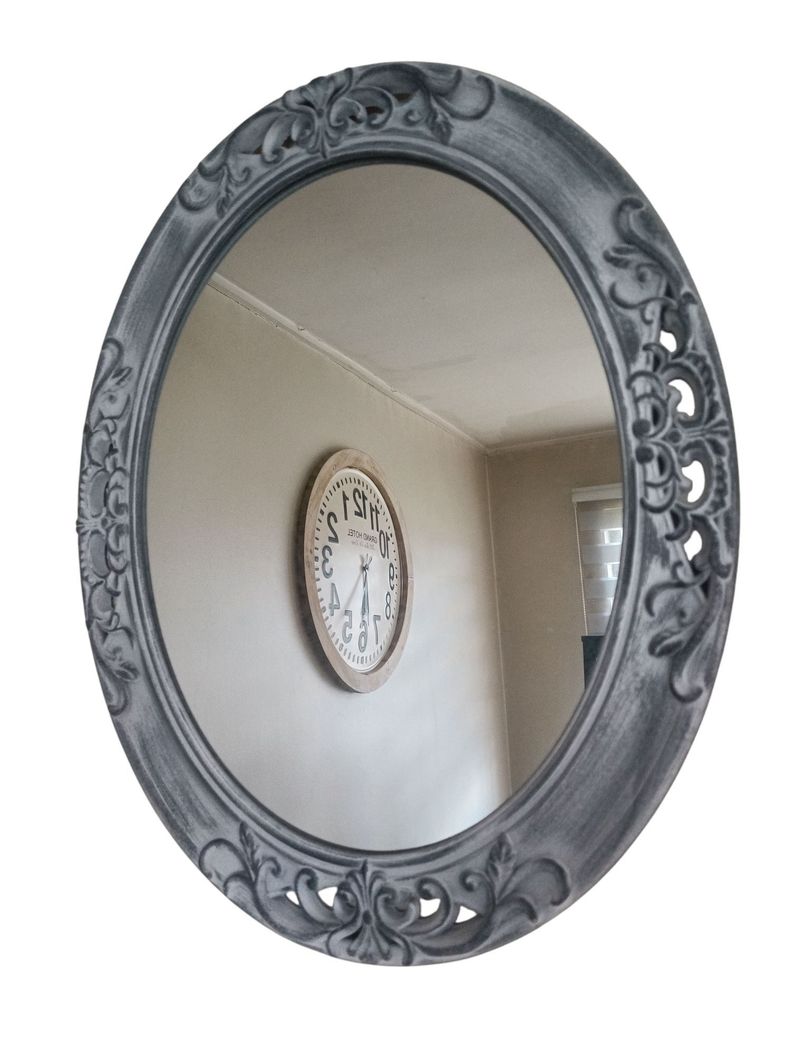 ESPEJO DE PARED OVALADO VINTAGE DECAPADO GRIS CON BLANCO-0