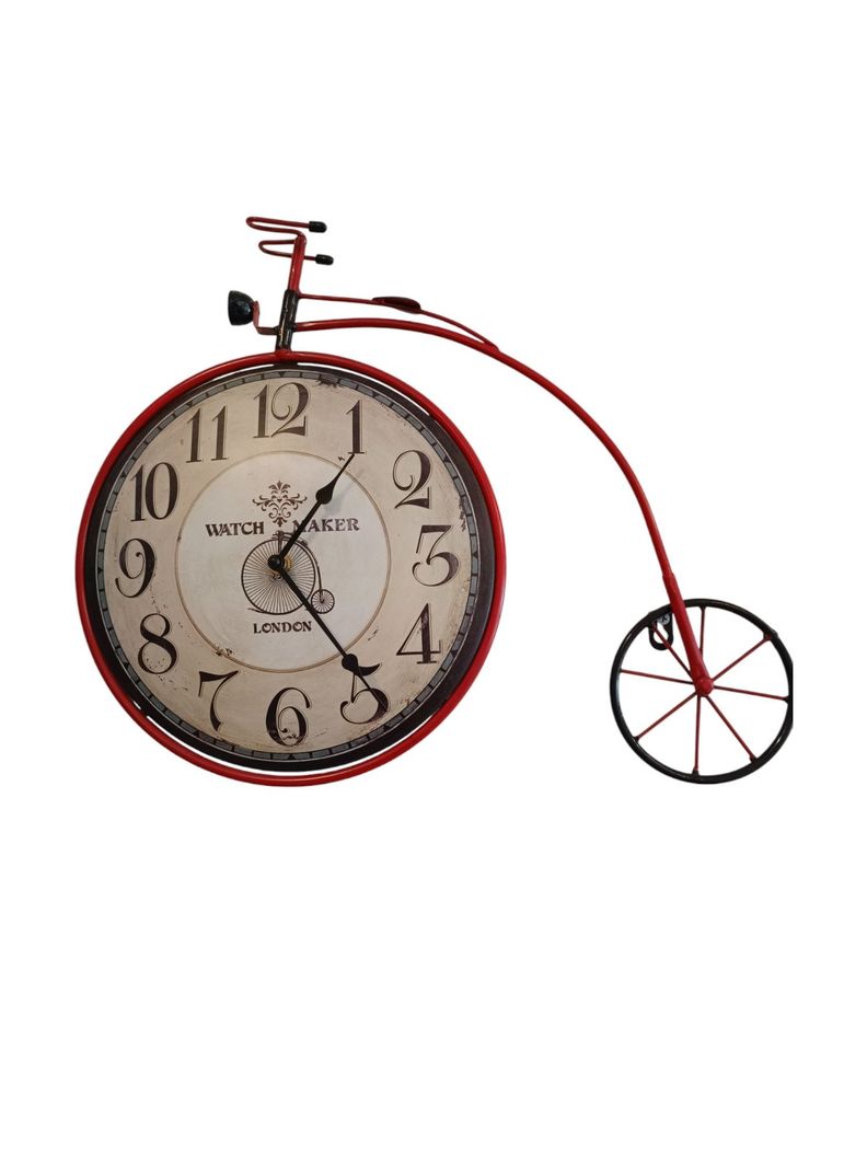 RELOJ PARED VINTAGE DISEÑO BICICLETA ROJO -0