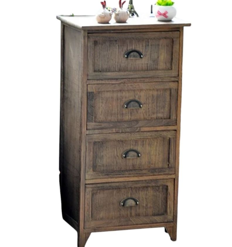 GABINETE COMODA MADERA 4 CAJONES CAFE TIRADOR METAL -0
