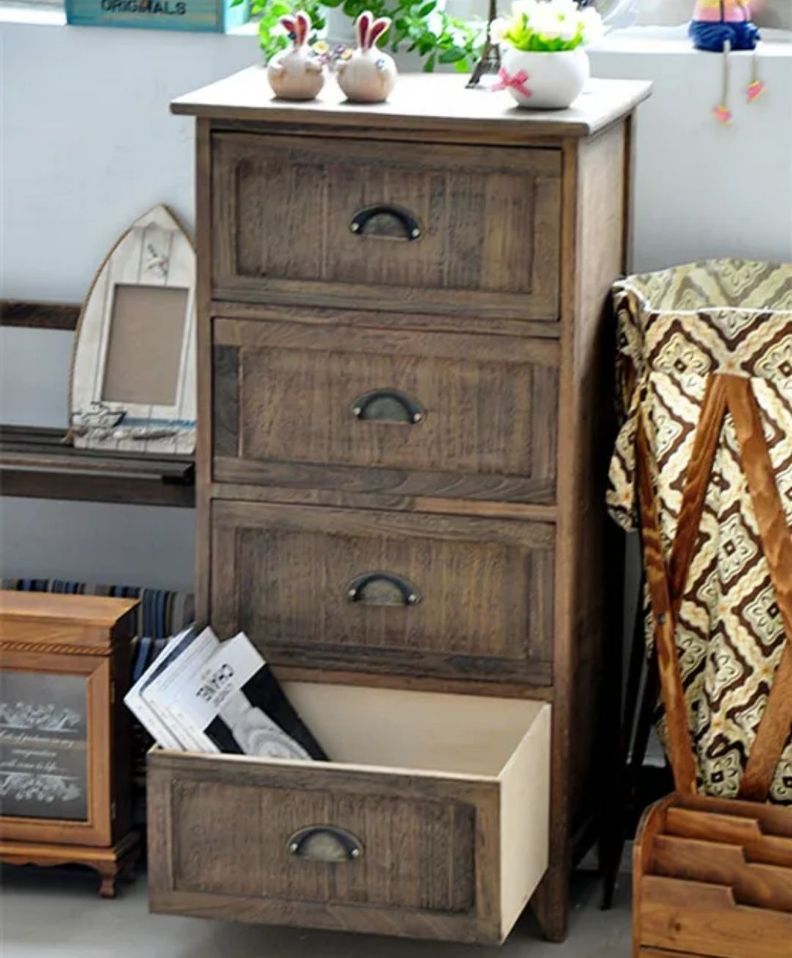 GABINETE COMODA MADERA 4 CAJONES CAFE TIRADOR METAL -1