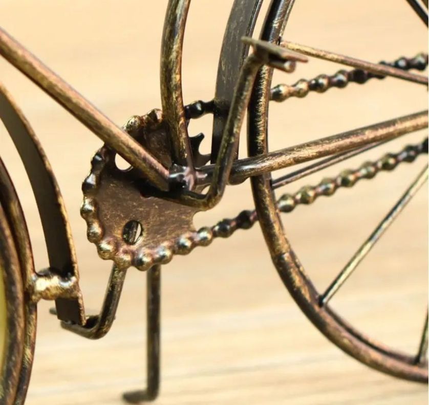 RELOJ VINTAGE SOBRE MESA  BICICLETA RETRO COLOR PETROLEO METAL-1