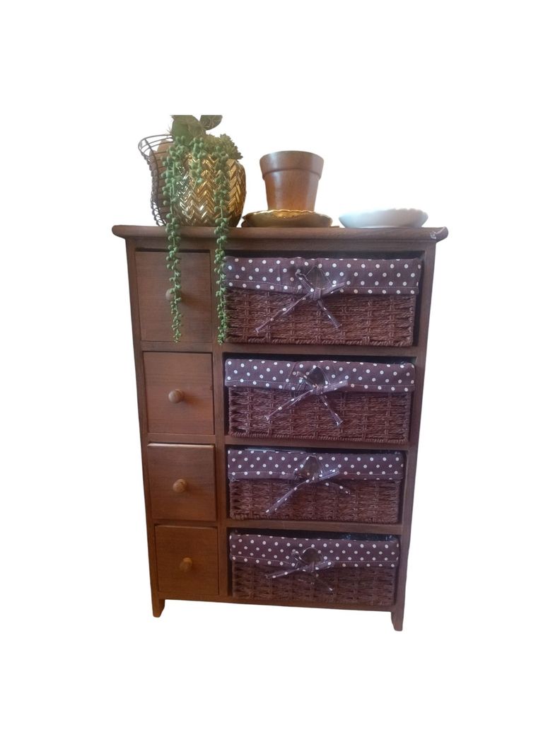 MUEBLE ORGANIZADOR CAFE EN MADERA CON CANASTOS LUNARES-1