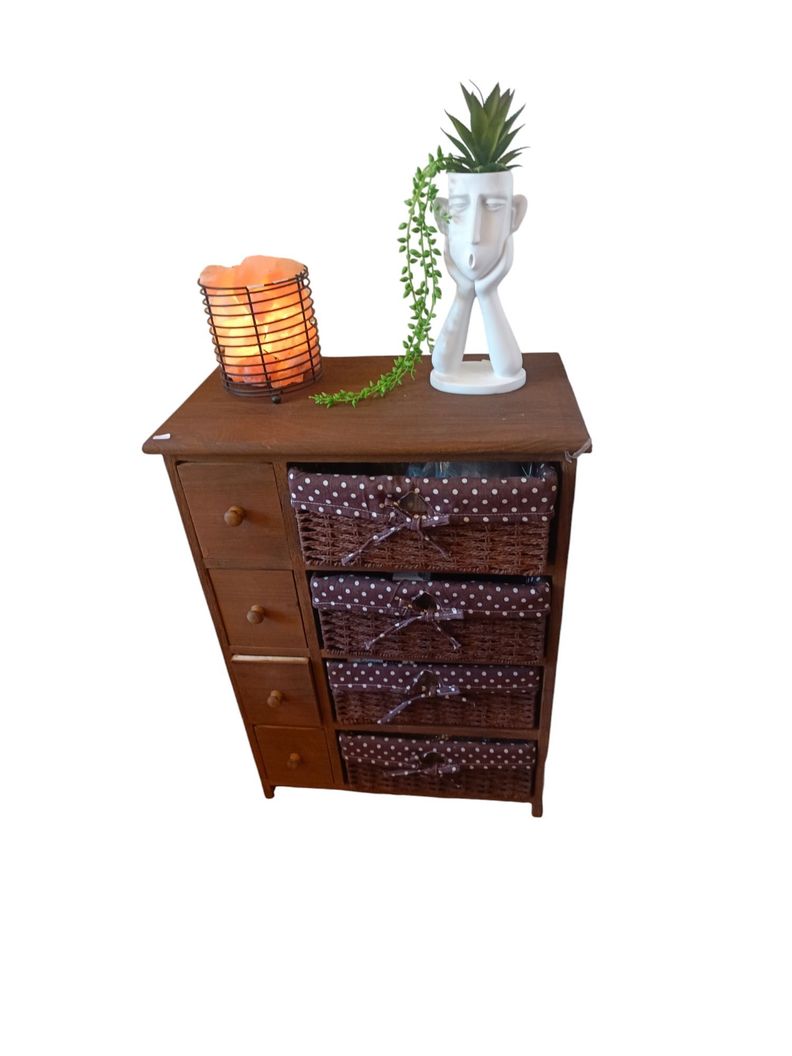 MUEBLE ORGANIZADOR CAFE EN MADERA CON CANASTOS LUNARES-2