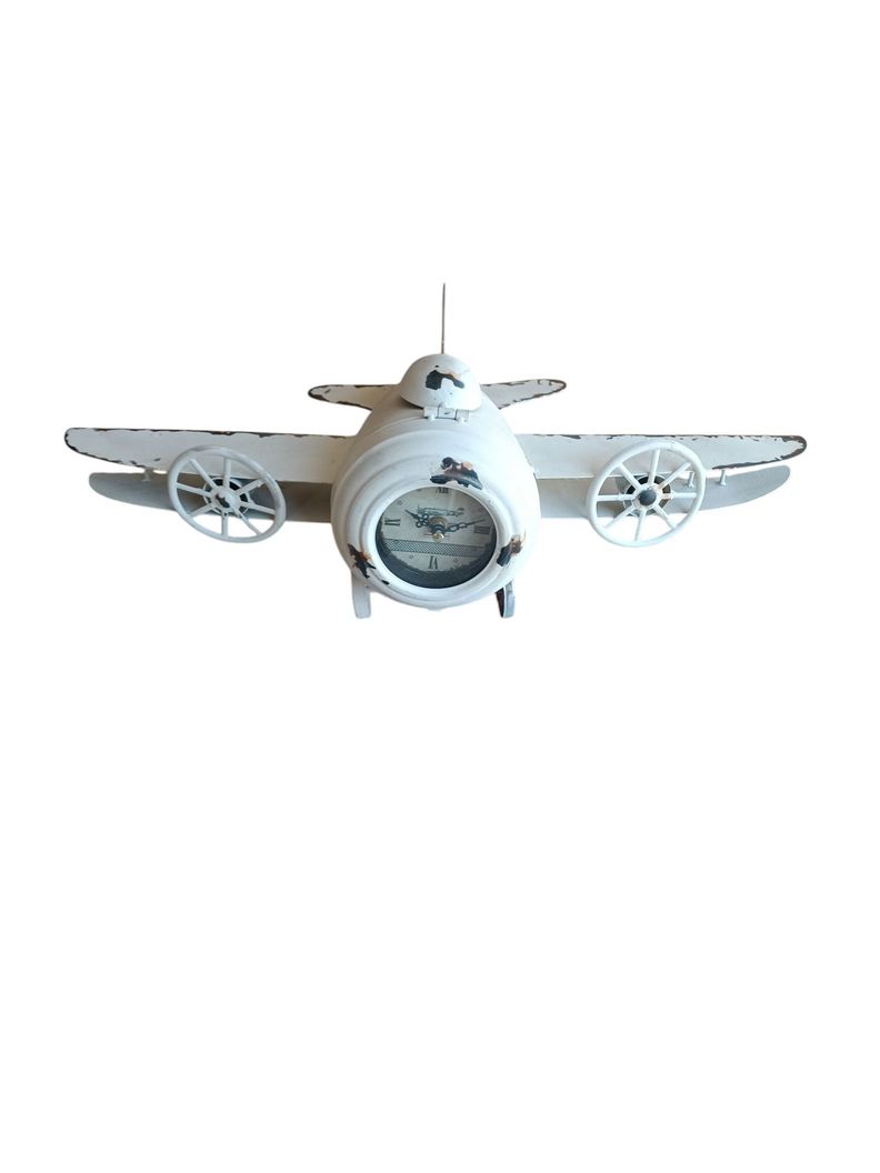 RELOJ SOBRE MESA AVION VINTAGE BLANCO-0