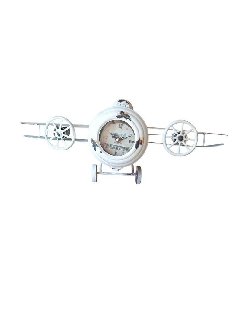 RELOJ SOBRE MESA AVION VINTAGE BLANCO-3