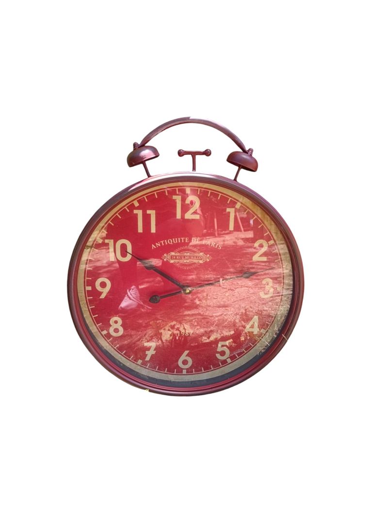 RELOJ PARED METAL VINTAGE ROJO-0