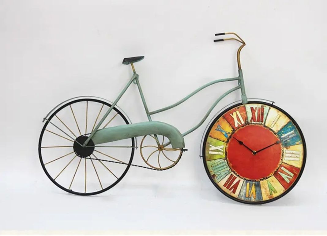 RELOJ PARED VINTAGE BICICLETA COLORES METAL-0