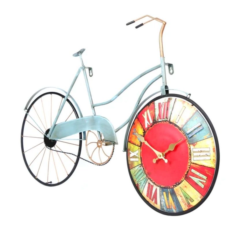 RELOJ PARED VINTAGE BICICLETA COLORES METAL-1