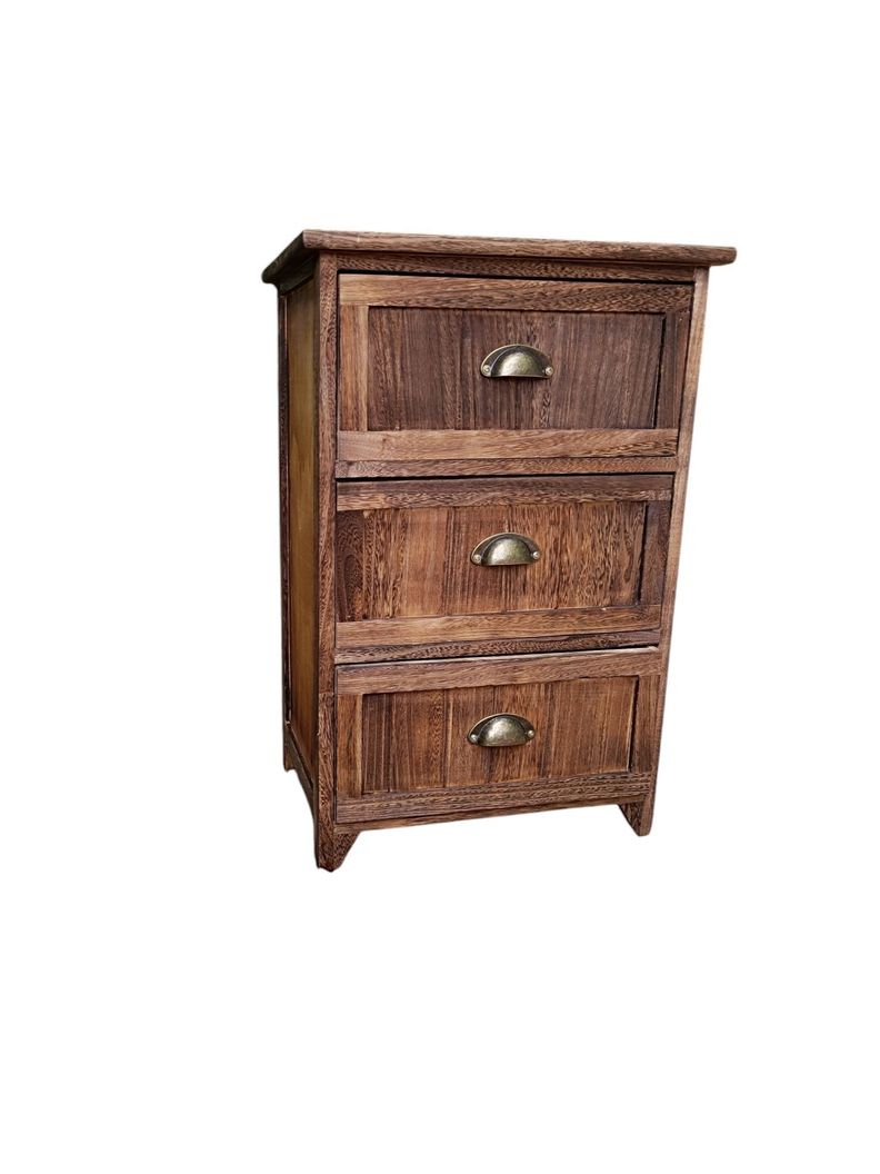 VELADOR MADERA 3 CAJONES COLOR CAFE CON TIRADORES METAL-0
