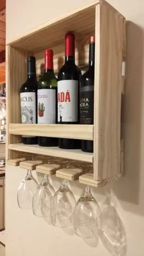 Porta Botellas Y Copas Decoración De Madera Rustico-1