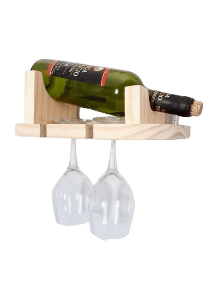 Mini Cava Pequeña Porta Vino Y Copas Madera Rustico-0