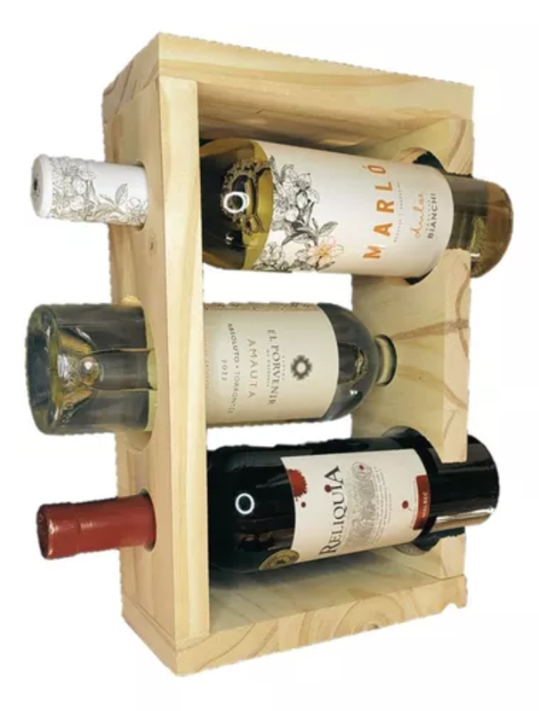 Vinoteca Cava Porta Vino Madera Pino 3 Botellas Horizontales-0