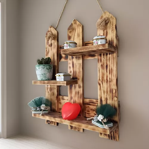 Estante De Madera Rustico De Decoración para plantas-1