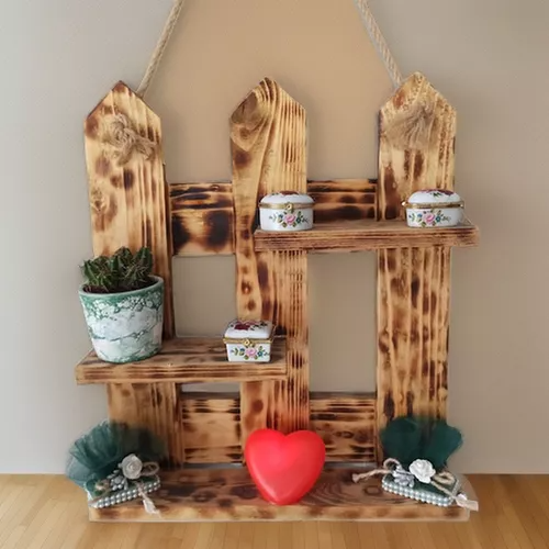 Estante De Madera Rustico De Decoración para plantas-2