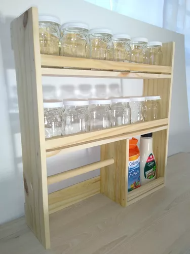 Repisa Especiero De Madera Con Portarrollo-0