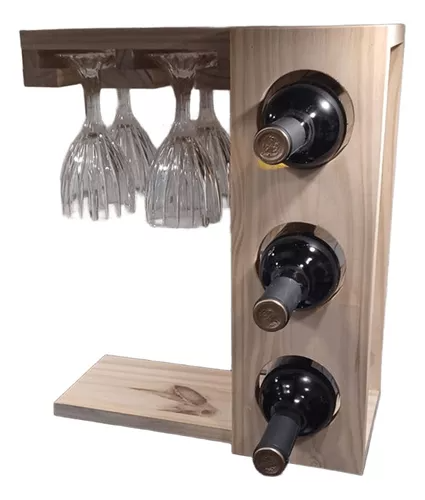 Vinoteca Cava Porta Vino Madera Pino 3 Vinos Y 4 Copas-0