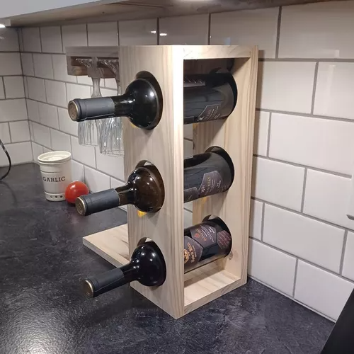 Vinoteca Cava Porta Vino Madera Pino 3 Vinos Y 4 Copas-1