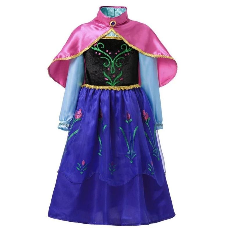  Disfraz Vestido Princesas Ana de  Frozen con Capa Rosada-0