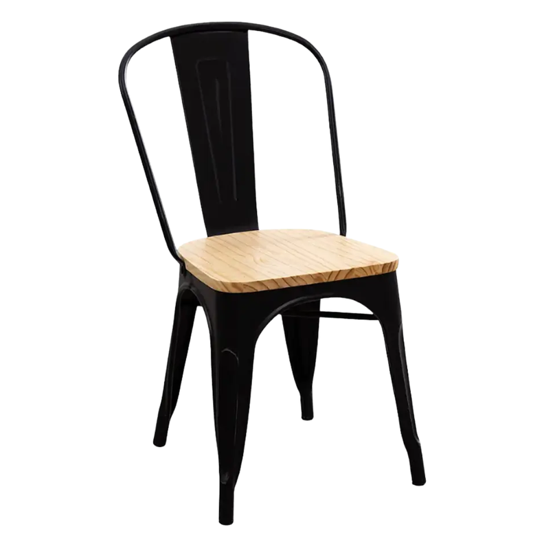 Silla De Metal Tolix Asiento De Madera-0