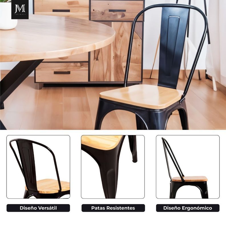 Silla De Metal Tolix Asiento De Madera-6