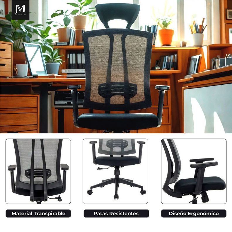 Silla De Oficina Ergonomica Pro Apoyacabeza Javimate Color Negro-5