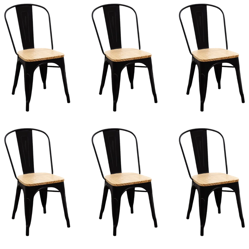 Pack 6 Sillas De Metal Tolix Asiento Madera-0