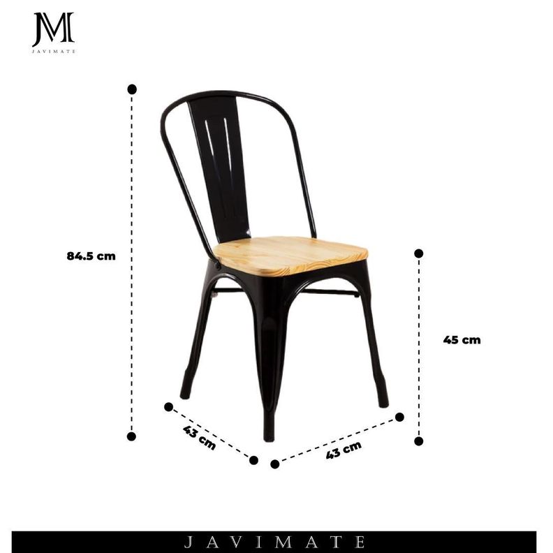 Pack 6 Sillas De Metal Tolix Asiento Madera-3