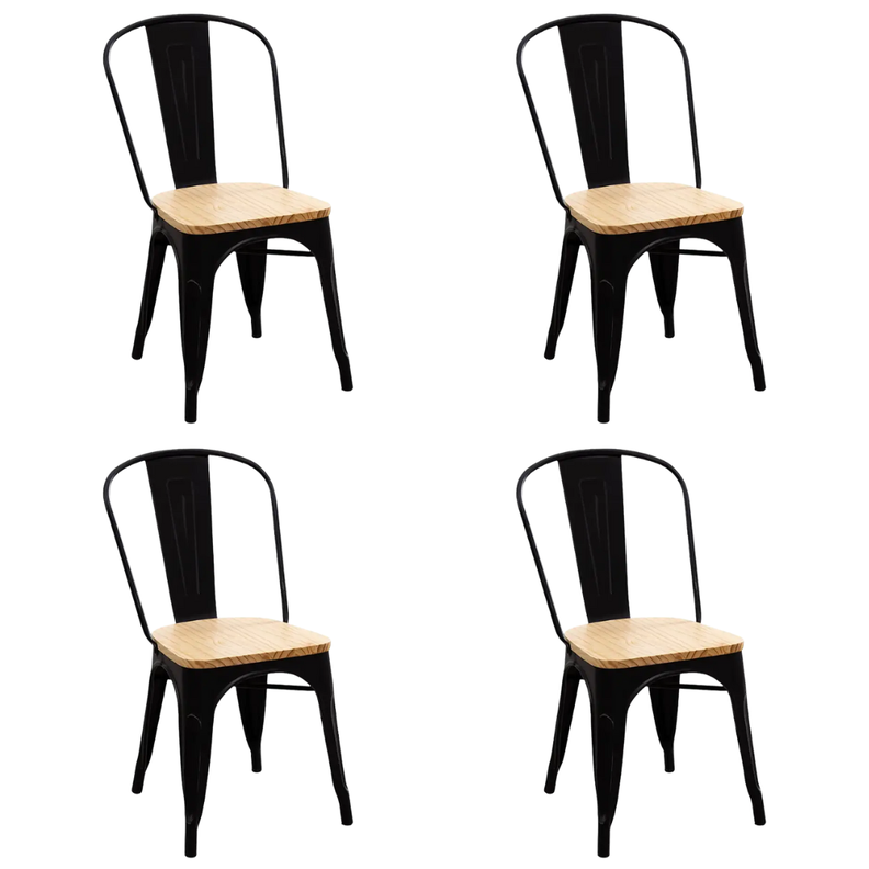 Pack 4 Sillas De Metal Tolix Asiento de Madera -0