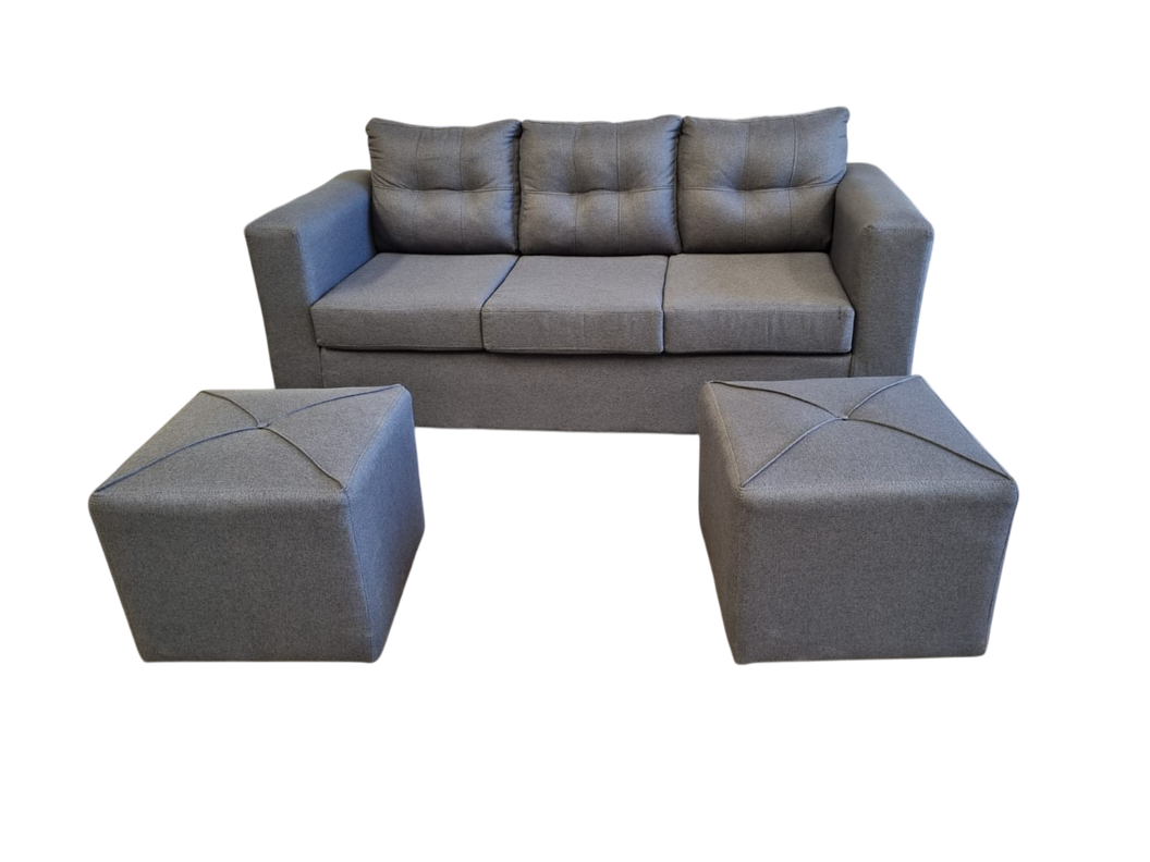 SOFA 3 CUERPOS PRAGA TELA GRIS +2 POUF-0