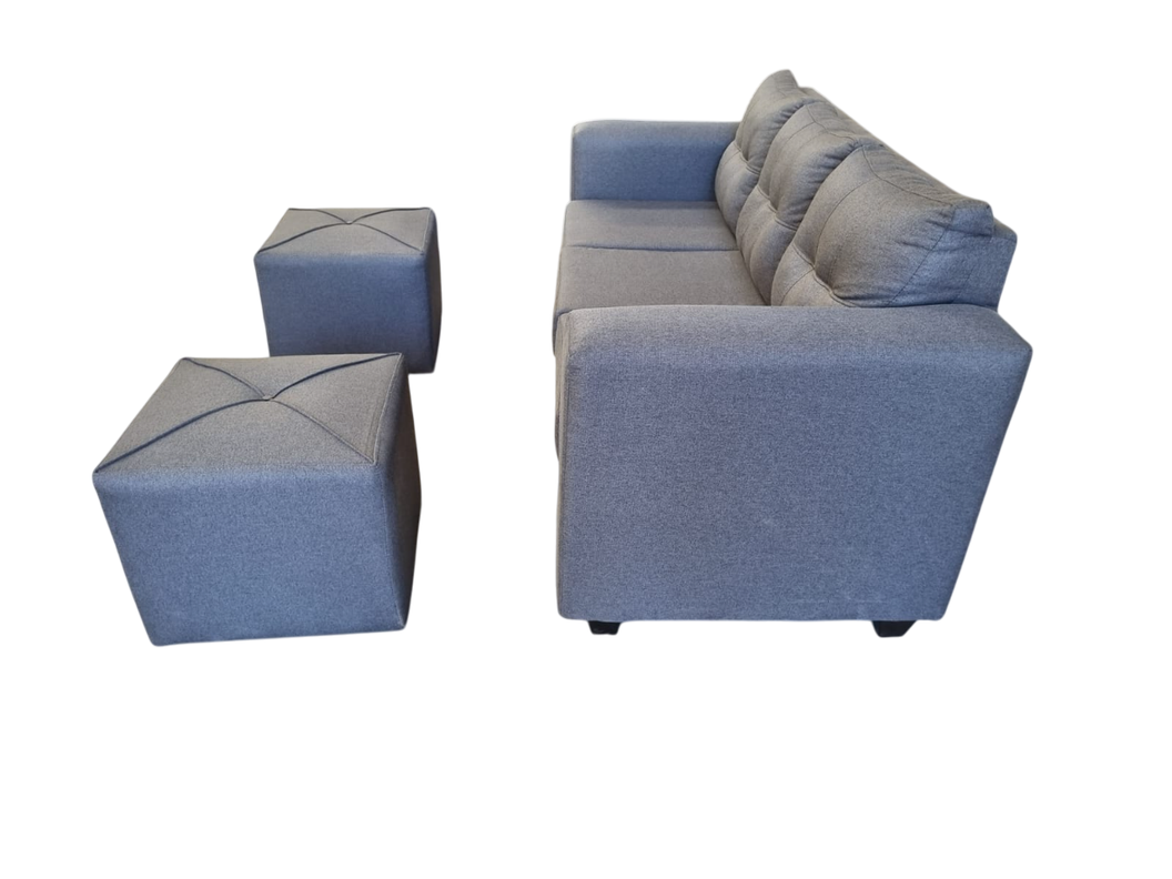 SOFA 3 CUERPOS PRAGA TELA GRIS +2 POUF-1