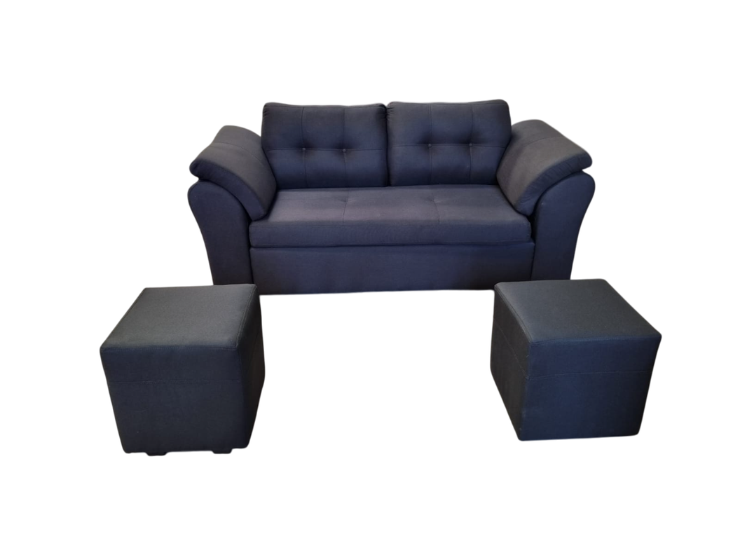 SOFA 2 CUERPOS BARCELONA TELA NEGRO +2 POUF-0