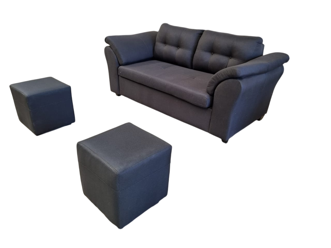 SOFA 2 CUERPOS BARCELONA TELA NEGRO +2 POUF-1