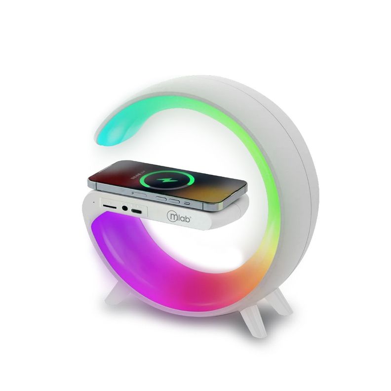 Parlante 5 En 1 Cargador + Luz RGB + Reloj + Alarma / Mlab  Blanco-2