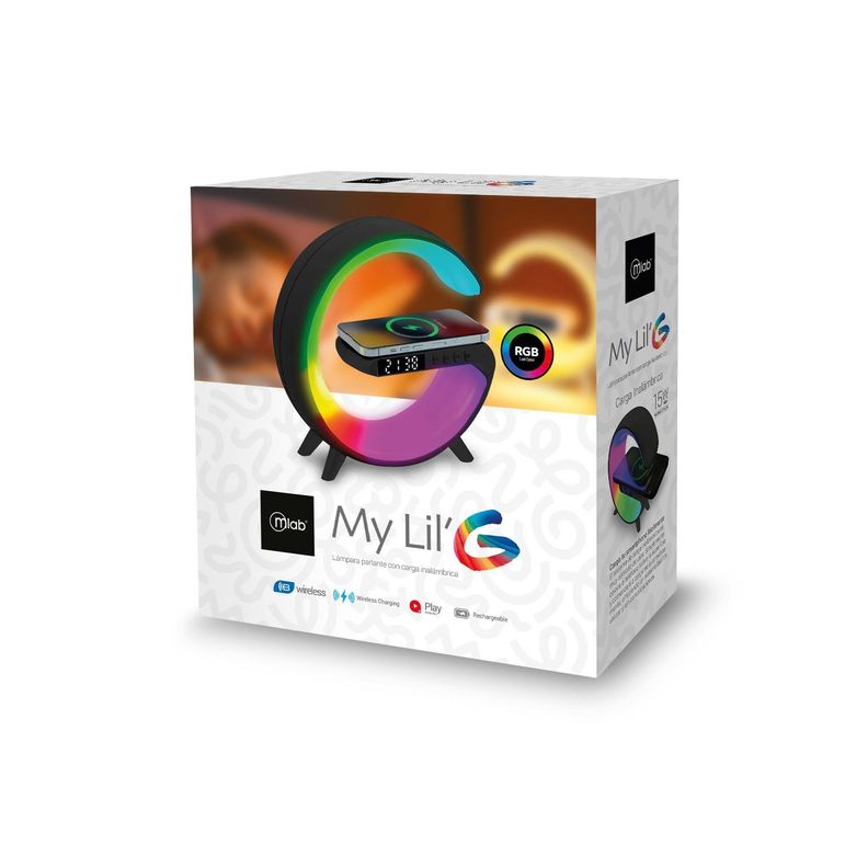 Parlante 5 En 1 Cargador + Luz RGB + Reloj + Alarma / Mlab Negro-5