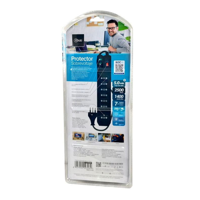 Alargador Protector De Voltaje Certificado 5 Metros MLAB - 9306-3