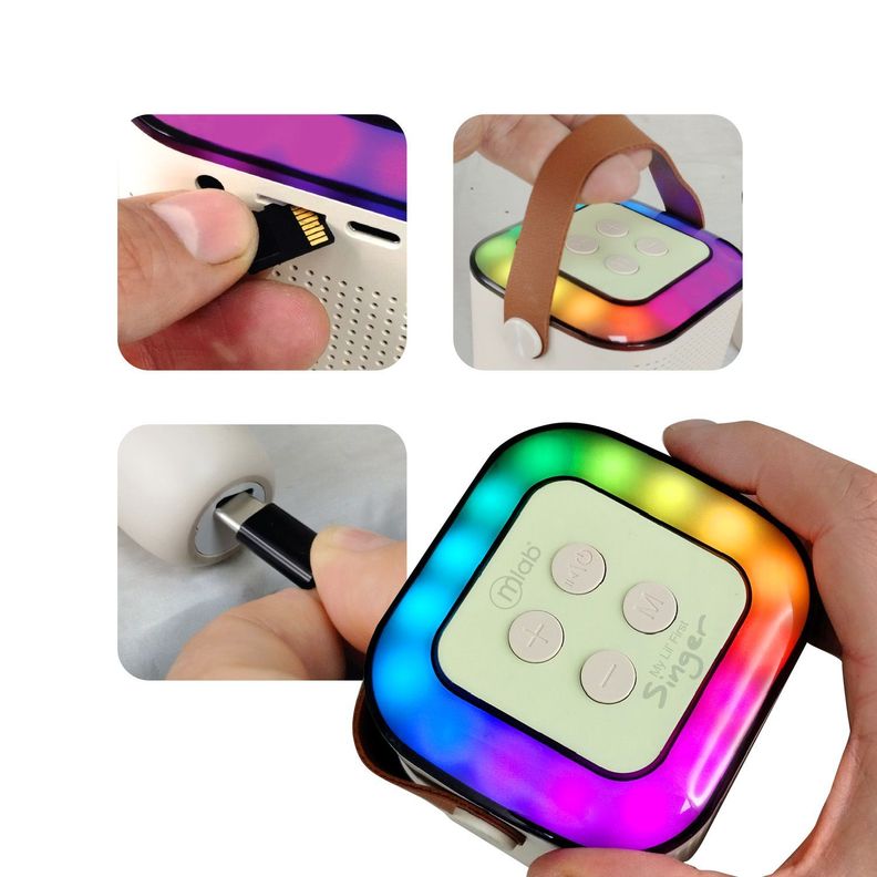  Parlante Karaoke Infantil 1 Micrófono Con Luz Rgb / Mlab 9391 Blanco-2