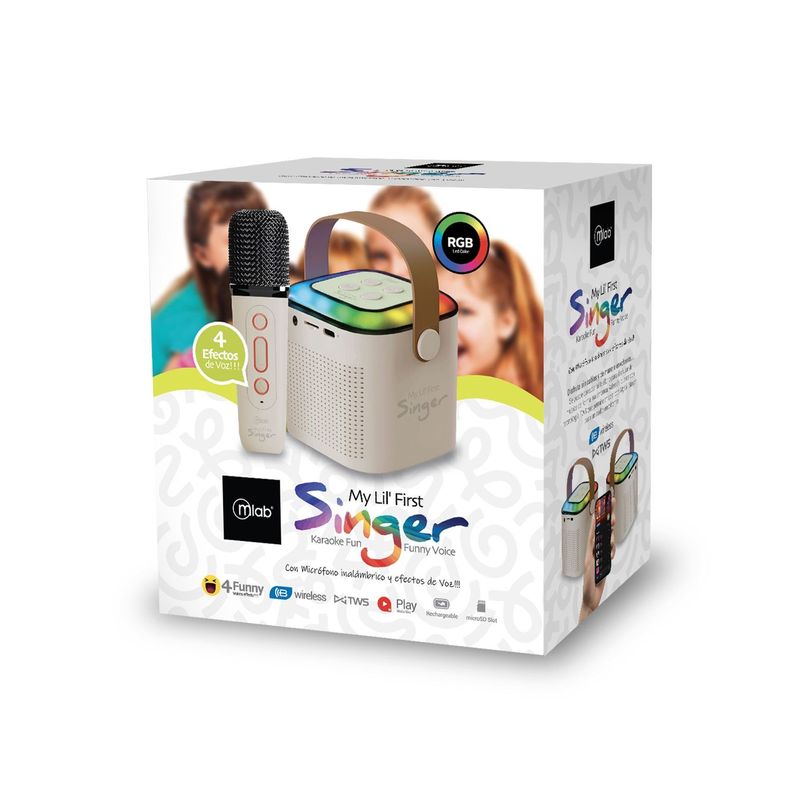 Parlante Karaoke Infantil 1 Micrófono Con Luz Rgb / Mlab 9391 Blanco-3