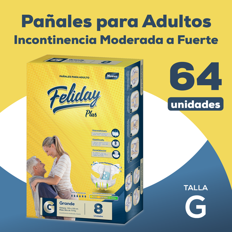 Pañales Adulto Feliday Plus Incontinencia Mod A Fuerte 64u G-1