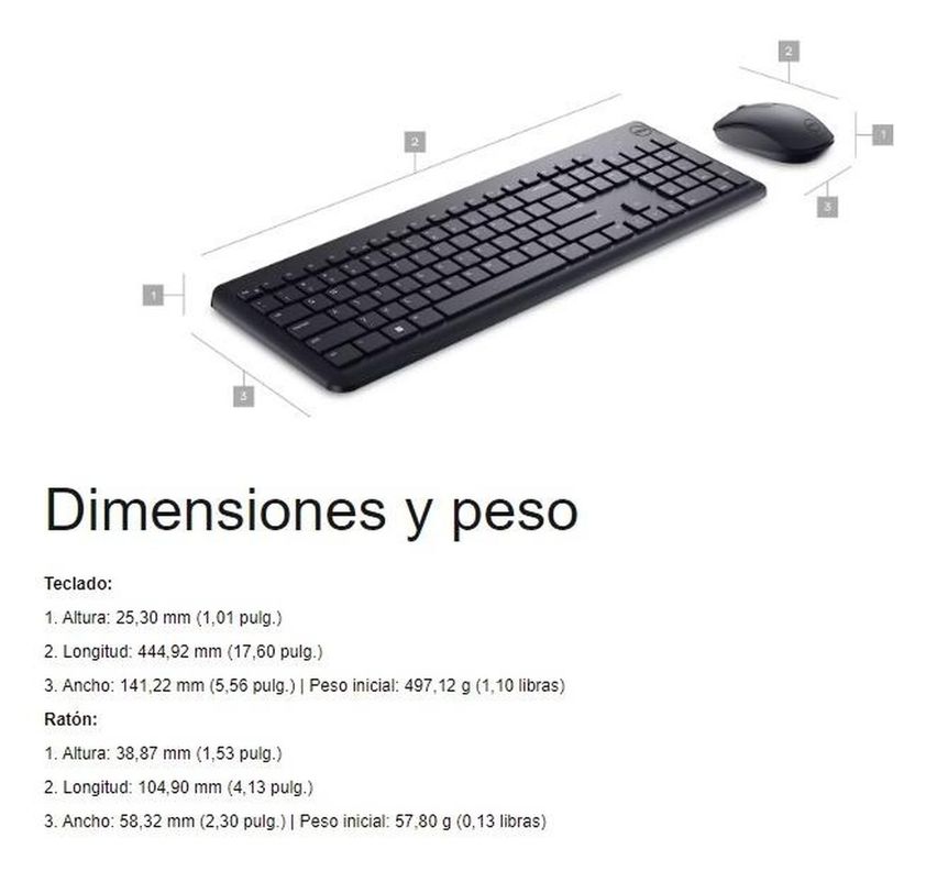 Kit Dell Mouse + Teclado Inalámbrico, Negro Km3322w Español-2
