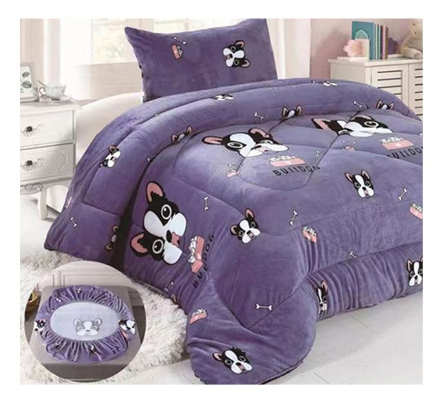 Cobertor Chiporro y Sabana Bajera Polar Infantil 1.5 Plazas Morado Dog-1