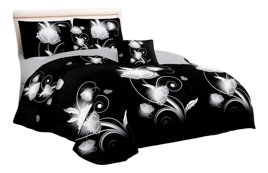 Cubre Cama King Quilt 2.5 Plazas Estampado Flores Negras 663-0