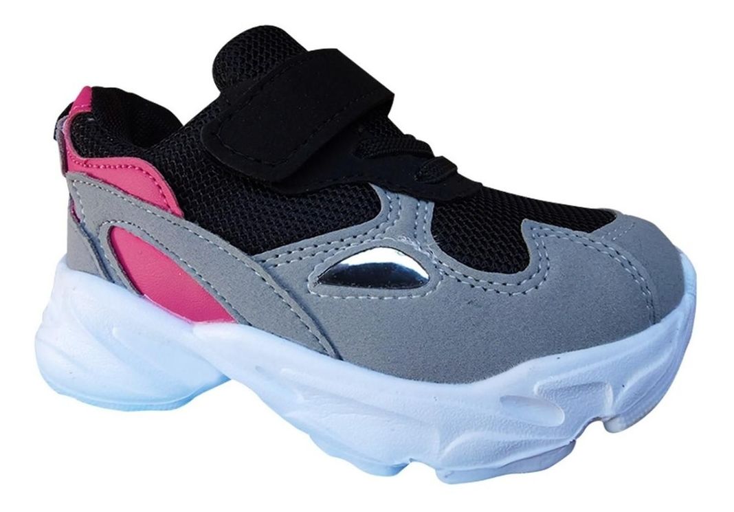 Zapatillas Infantiles Urbanas Deportivas Velcro Gris Rosa 7161-0