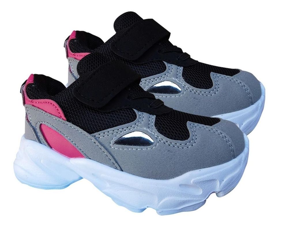 Zapatillas Infantiles Urbanas Deportivas Velcro Gris Rosa 7161-2