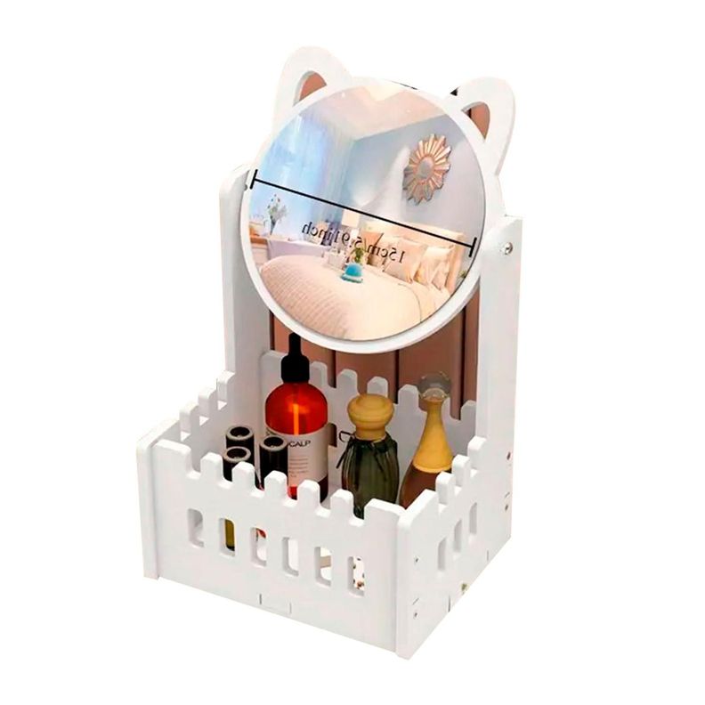 Organizador de Maquillaje con Espejo de Orejas de Gato-0