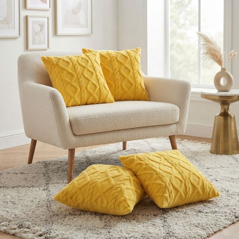 Funda de Cojín Suave Pelo Trenzado 45x45 cm Pack 4 758 Amarillo